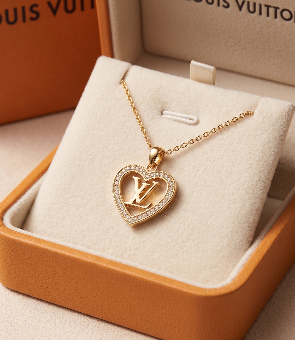 Collier Pendentif LV "Cœur Signature" - Acier Inoxydable Premium